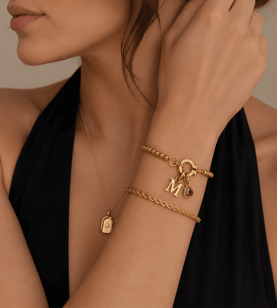 Birthstone Initial Charm Bracelet - Mireva Jewelry
