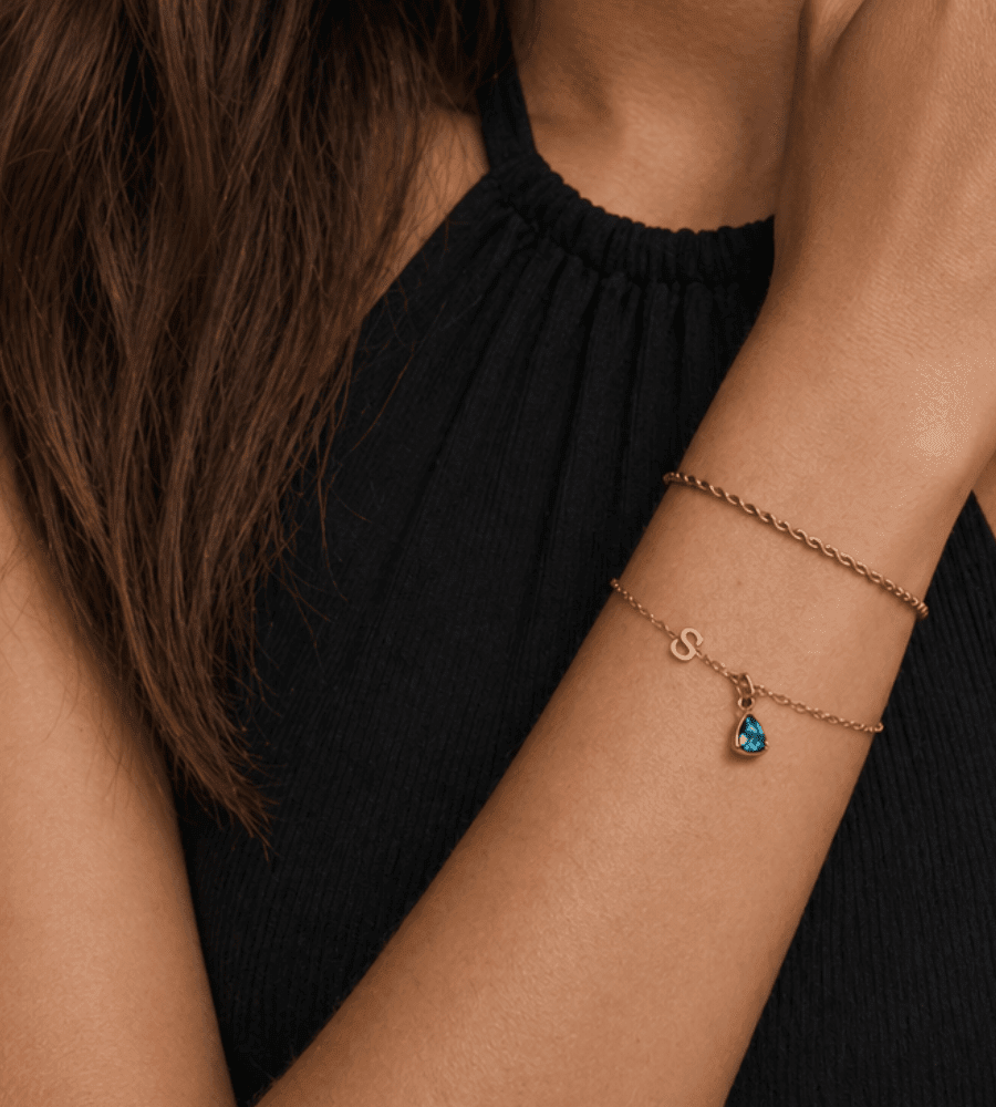Birthstone Initial Charm Bracelet - Mireva Jewelry
