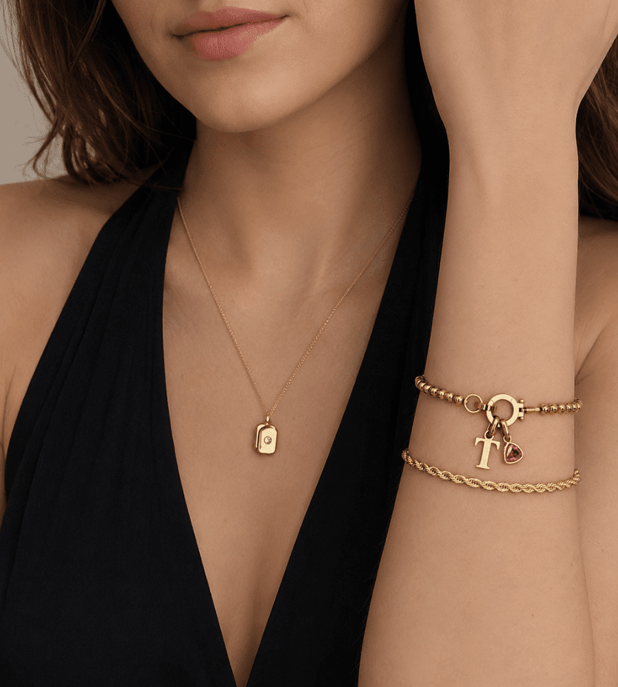 Birthstone Initial Charm Bracelet - Mireva Jewelry