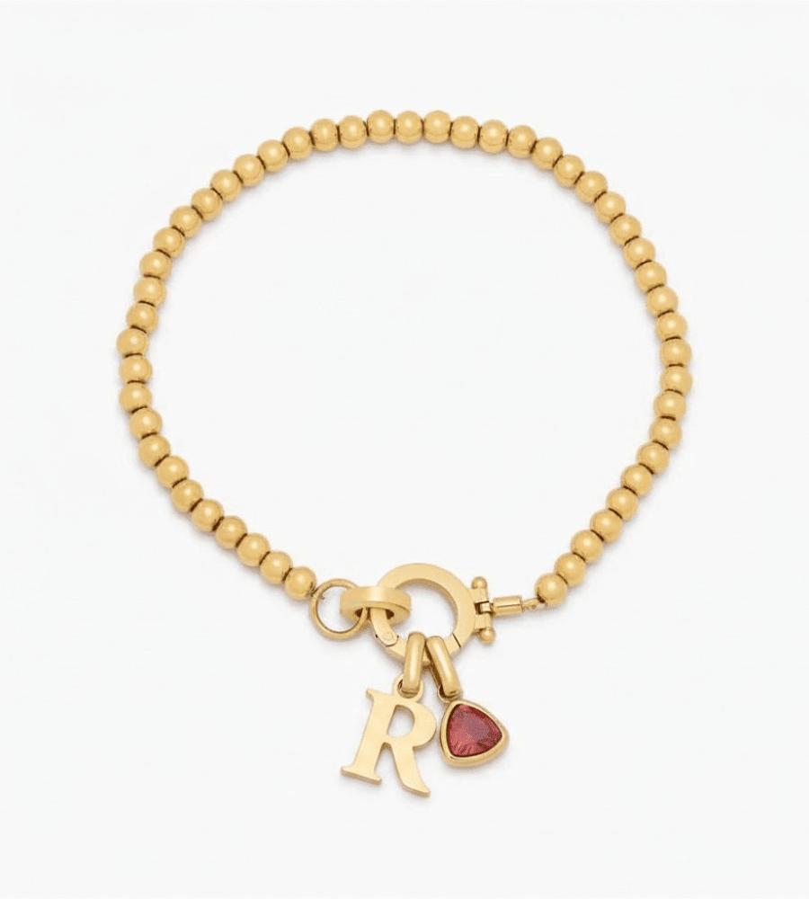 Birthstone Initial Charm Bracelet - Mireva Jewelry