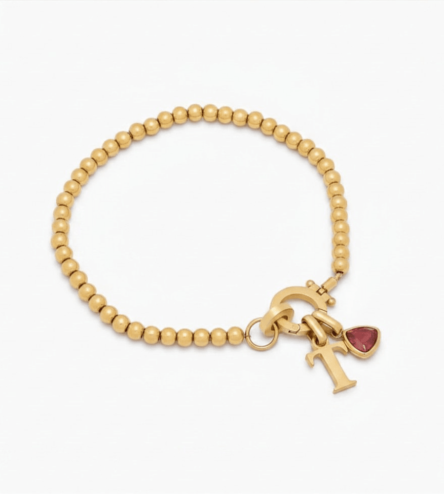 Birthstone Initial Charm Bracelet - Mireva Jewelry