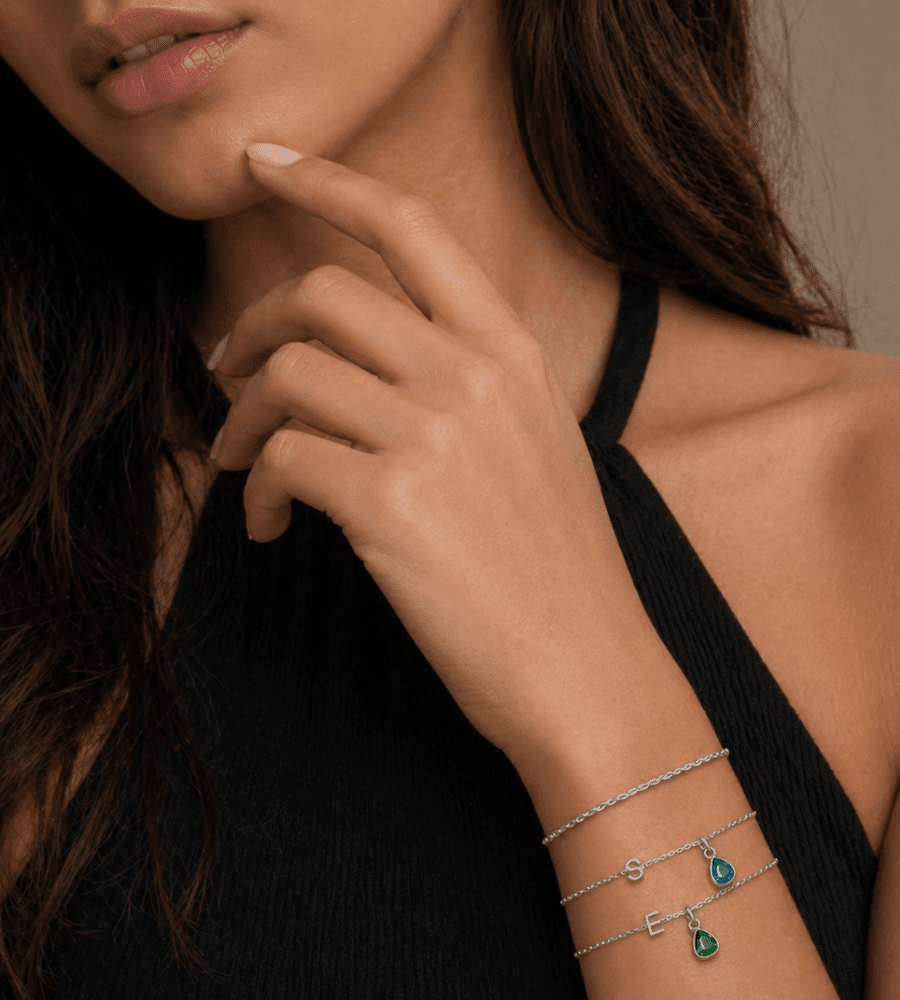 Birthstone Initial Charm Bracelet - Mireva Jewelry