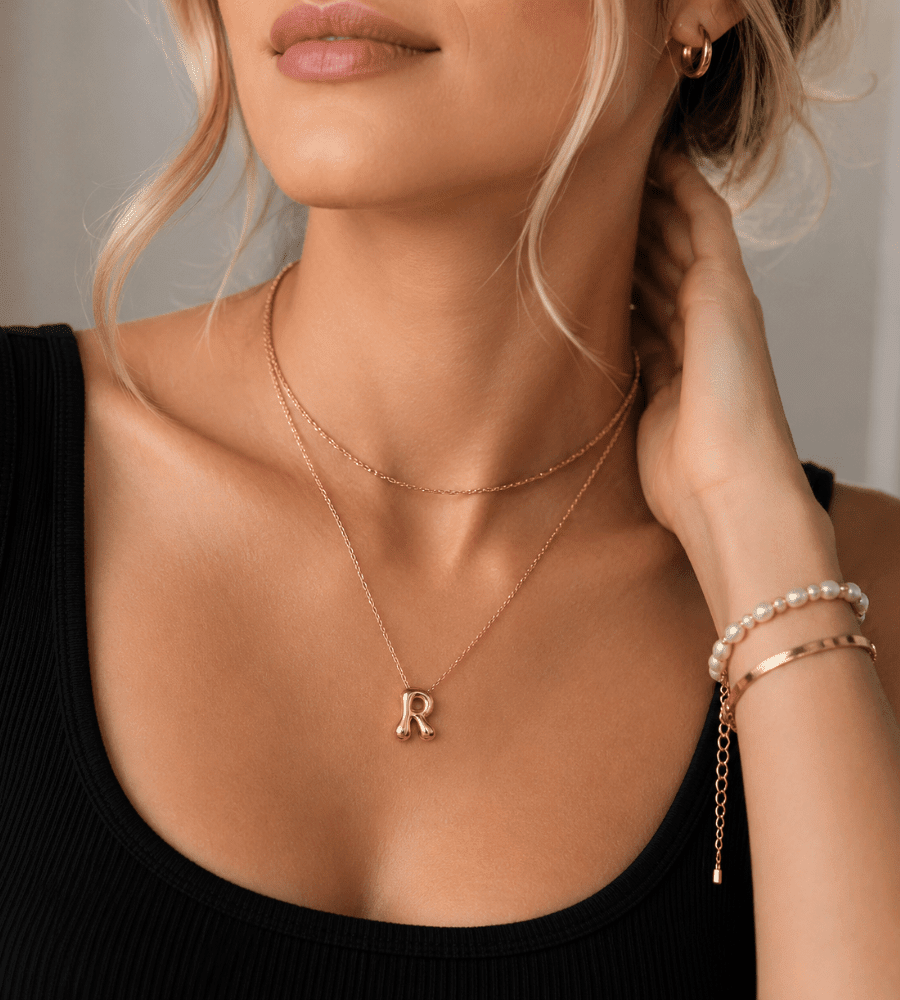 Bubble Initial Necklace - Mireva Jewelry