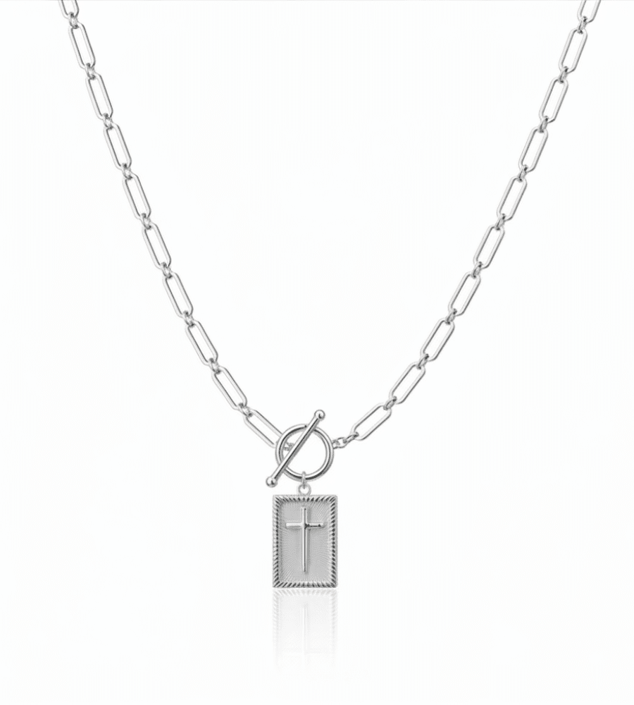 Chunky Cross Paperclip Necklace - Mireva Jewelry