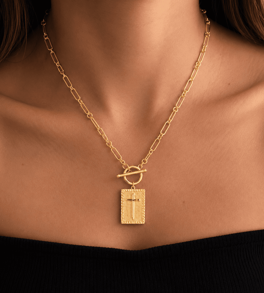 Chunky Cross Paperclip Necklace - Mireva Jewelry