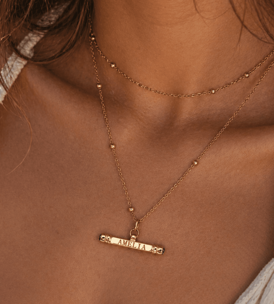 Classic Name & Birthstone T - Bar Necklace - Mireva Jewelry