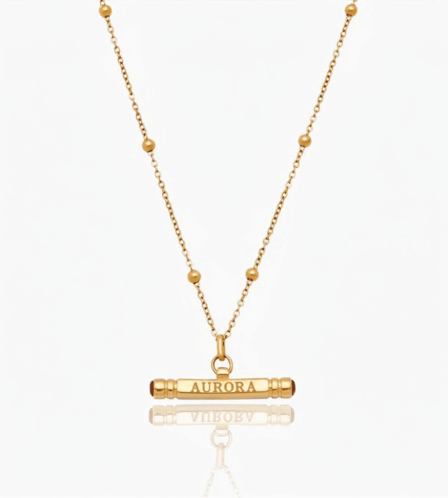Classic Name & Birthstone T - Bar Necklace - Mireva Jewelry