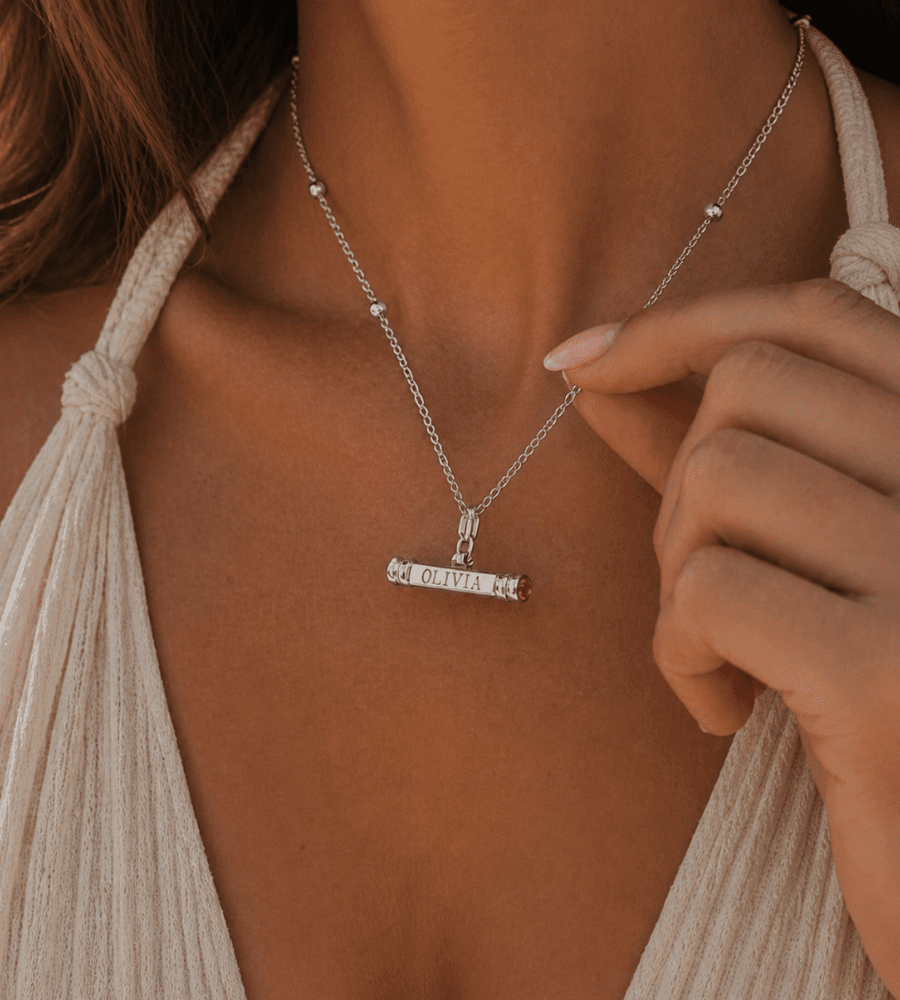 Classic Name & Birthstone T - Bar Necklace - Mireva Jewelry