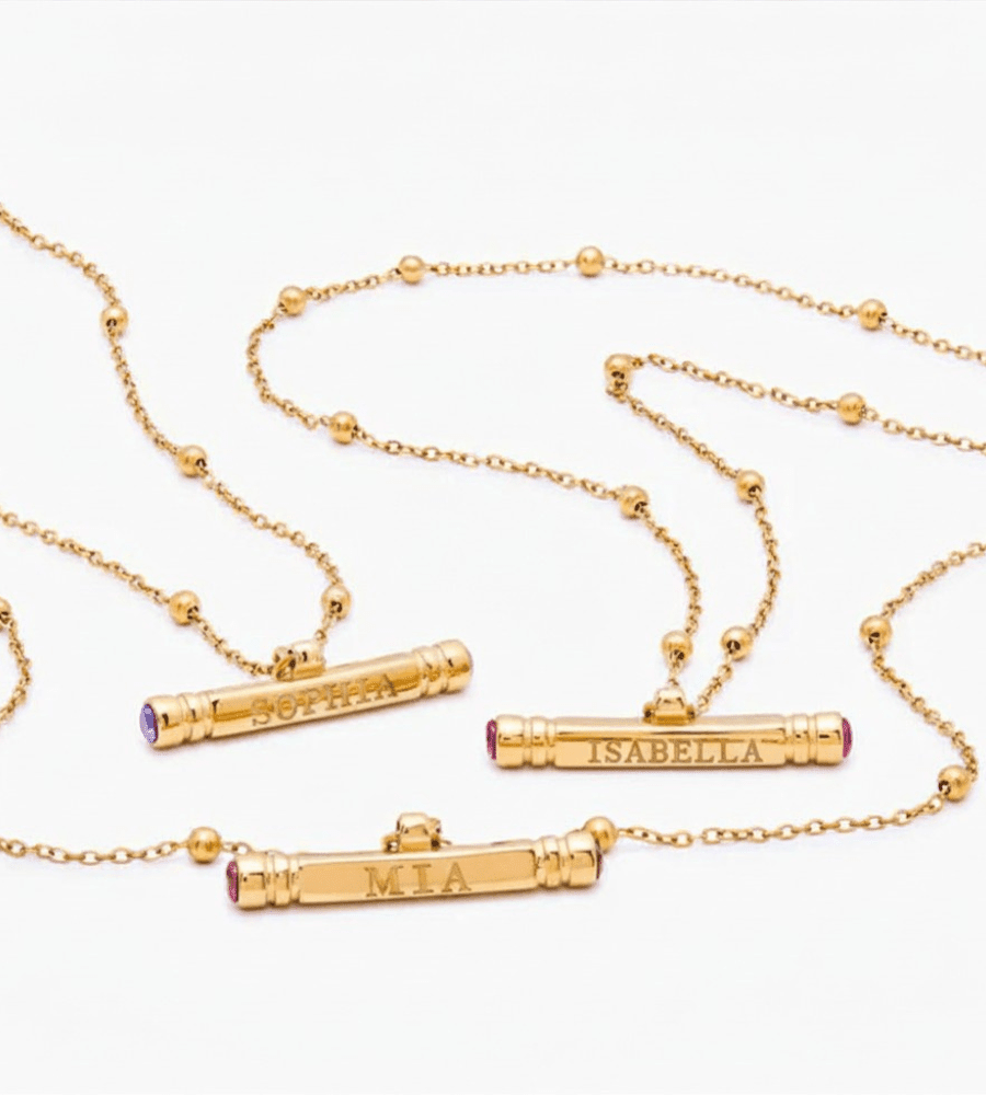 Classic Name & Birthstone T - Bar Necklace - Mireva Jewelry