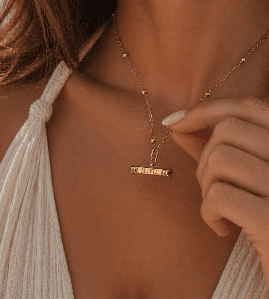 Classic Name & Birthstone T - Bar Necklace - Mireva Jewelry