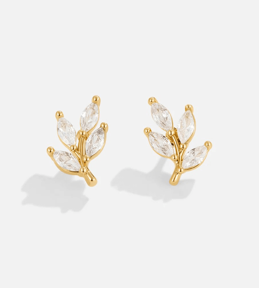 Crystal Leaf Studs - Mireva Jewelry