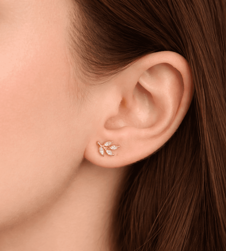 Crystal Leaf Studs - Mireva Jewelry
