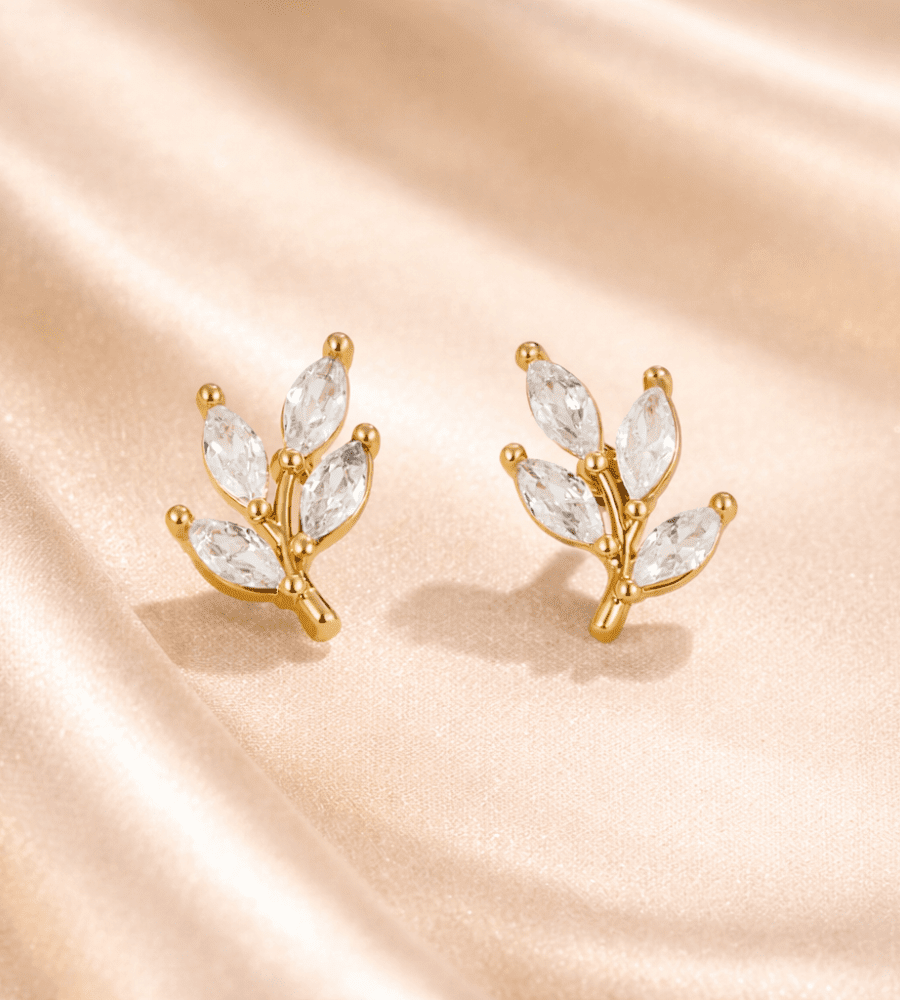 Crystal Leaf Studs - Mireva Jewelry