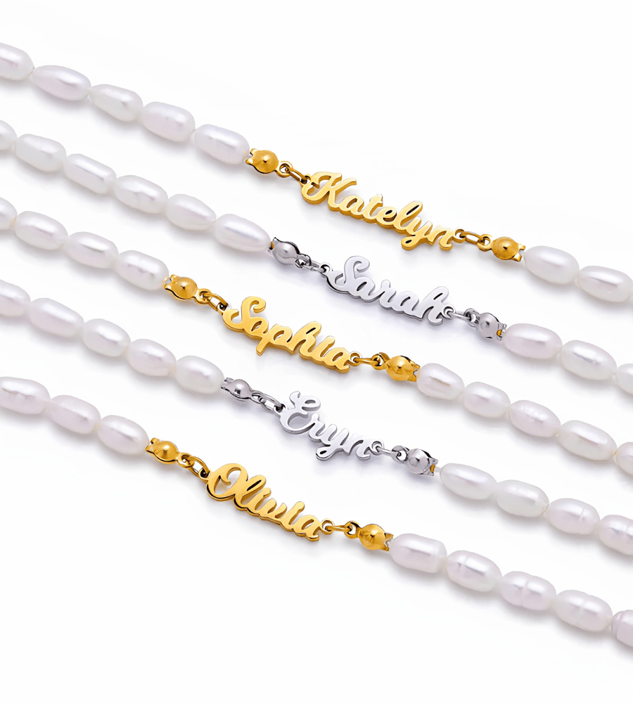 Custom Pearl Name Bracelet - Mireva Jewelry