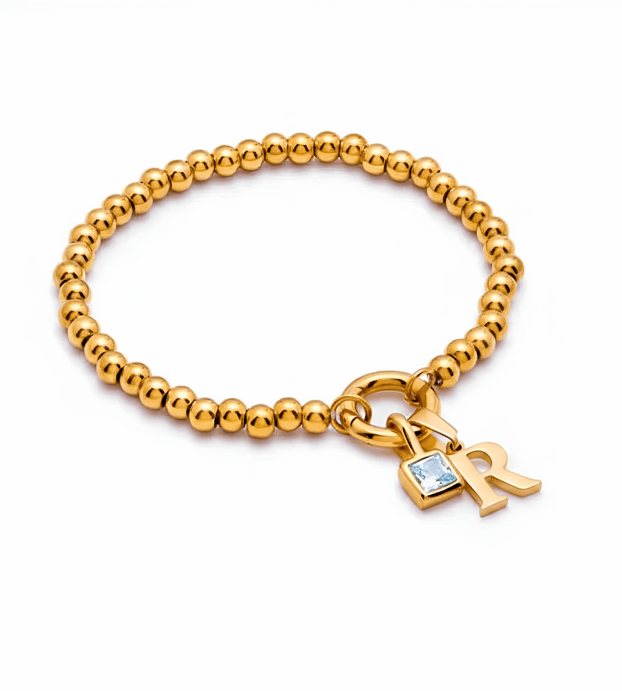 Dainty Beaded Initial Birthstone Bracelet - Mireva Jewelry