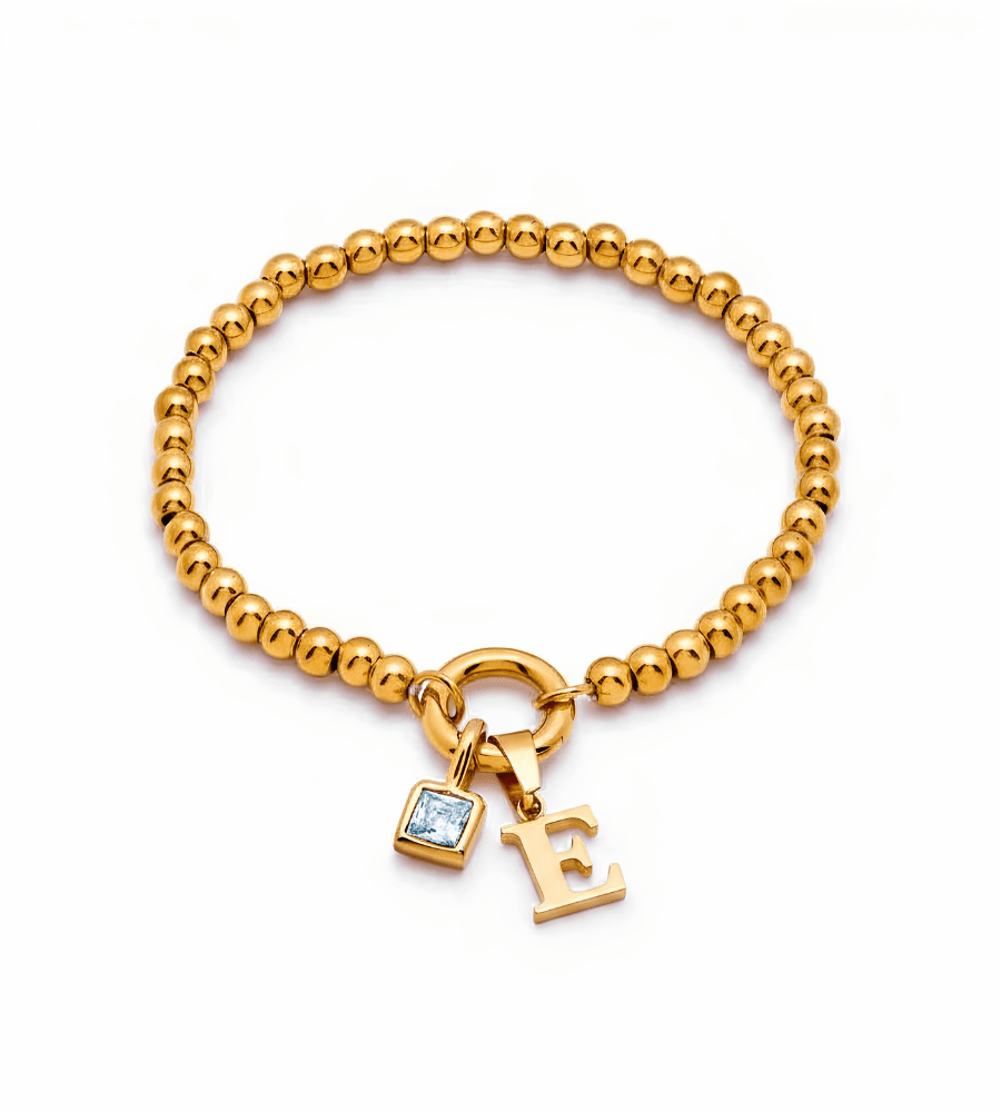 Dainty Beaded Initial Birthstone Bracelet - Mireva Jewelry