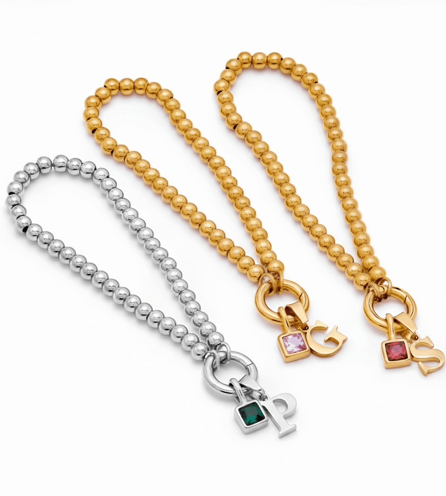 Dainty Beaded Initial Birthstone Bracelet - Mireva Jewelry