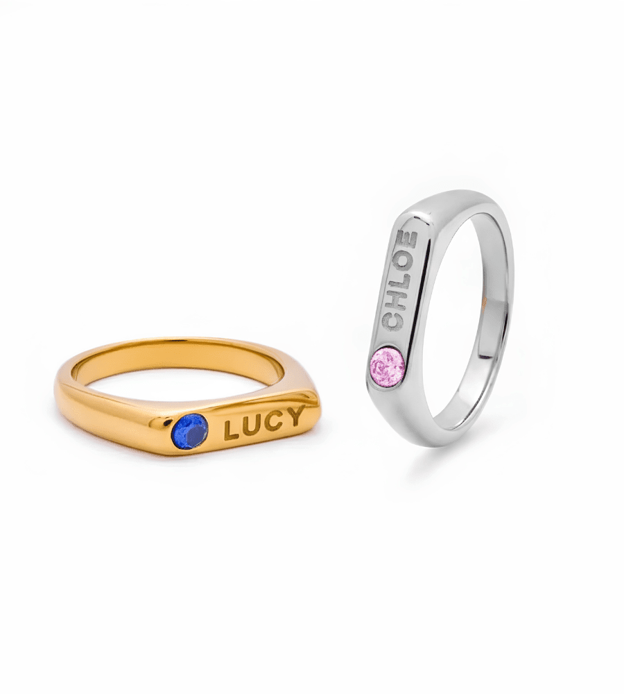 Dainty Birthstone Custom Name Ring - Mireva Jewelry