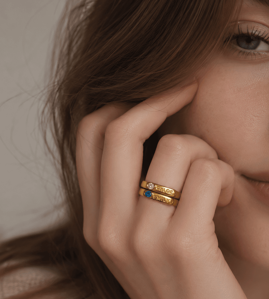 Dainty Birthstone Custom Name Ring - Mireva Jewelry