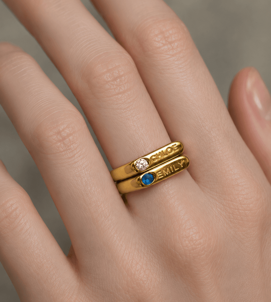 Dainty Birthstone Custom Name Ring - Mireva Jewelry