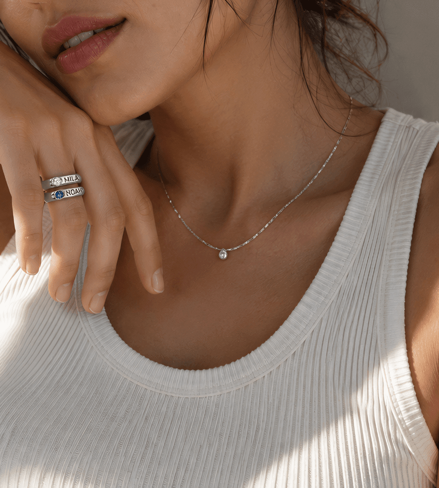 Dainty Birthstone Custom Name Ring - Mireva Jewelry