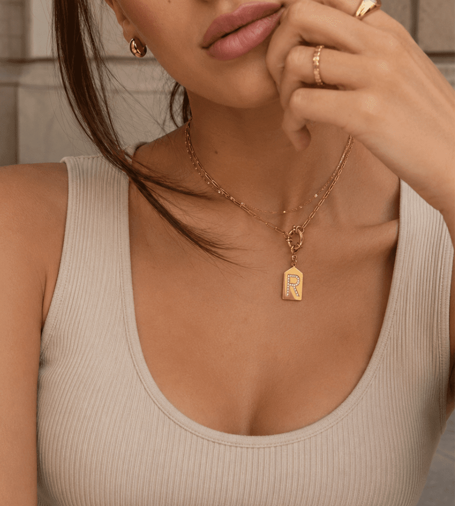 Dainty Pave Initial Pendant Necklace - Mireva Jewelry