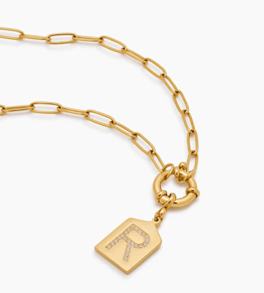 Dainty Pave Initial Pendant Necklace - Mireva Jewelry