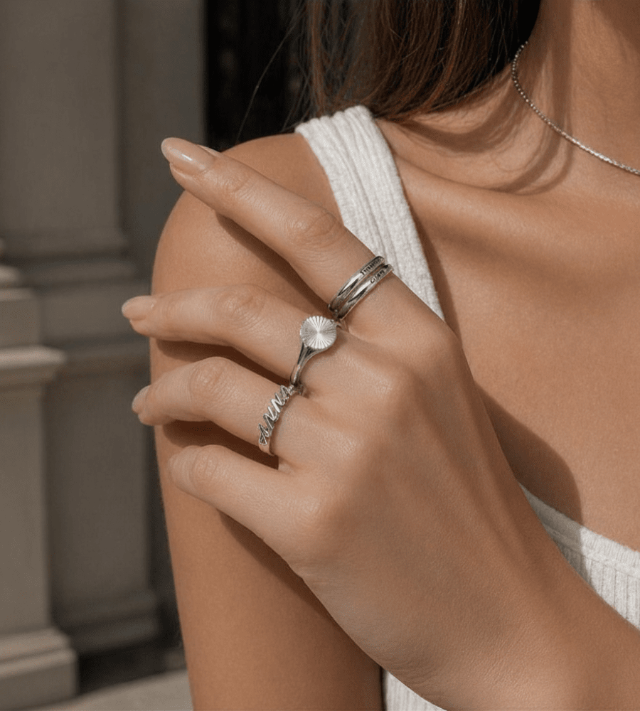 Dainty Stackable Name Ring - Mireva Jewelry