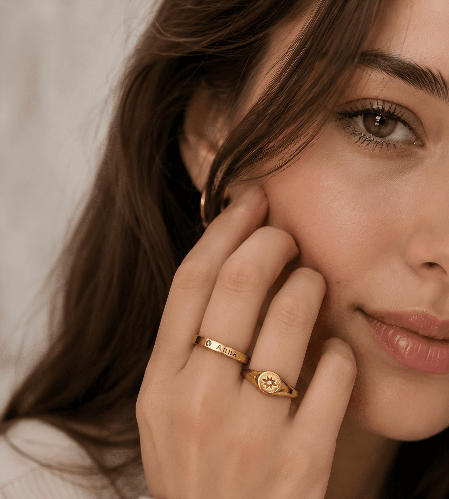 Engraved Birthstone Name Ring - Mireva Jewelry