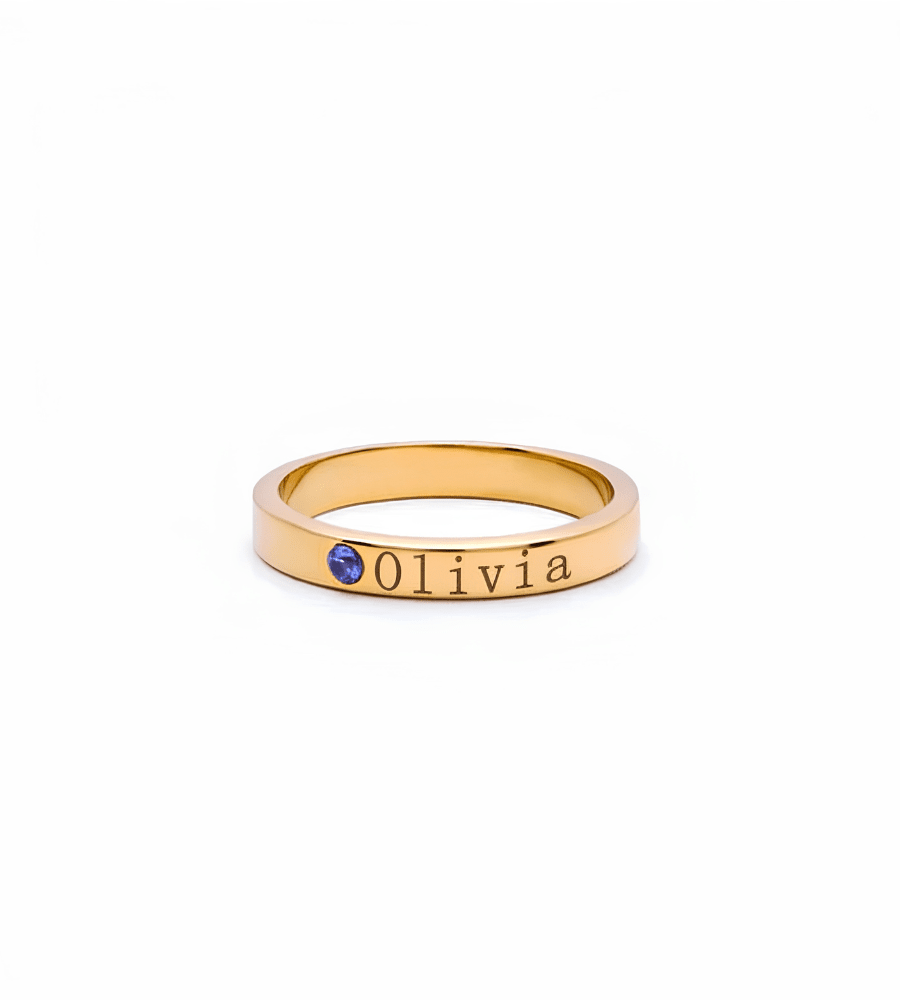 Engraved Birthstone Name Ring - Mireva Jewelry