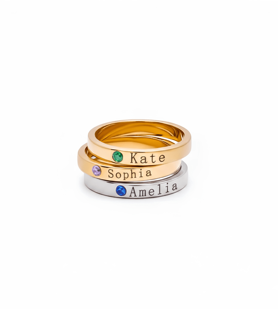Engraved Birthstone Name Ring - Mireva Jewelry