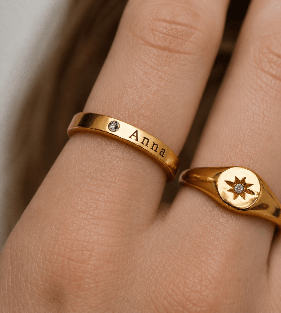 Engraved Birthstone Name Ring - Mireva Jewelry