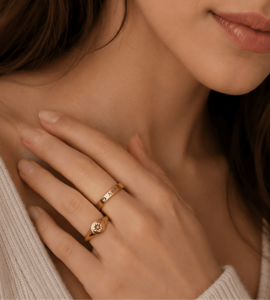 Engraved Birthstone Name Ring - Mireva Jewelry