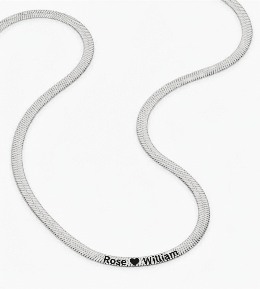 Engraved Herringbone Necklace - Mireva Jewelry