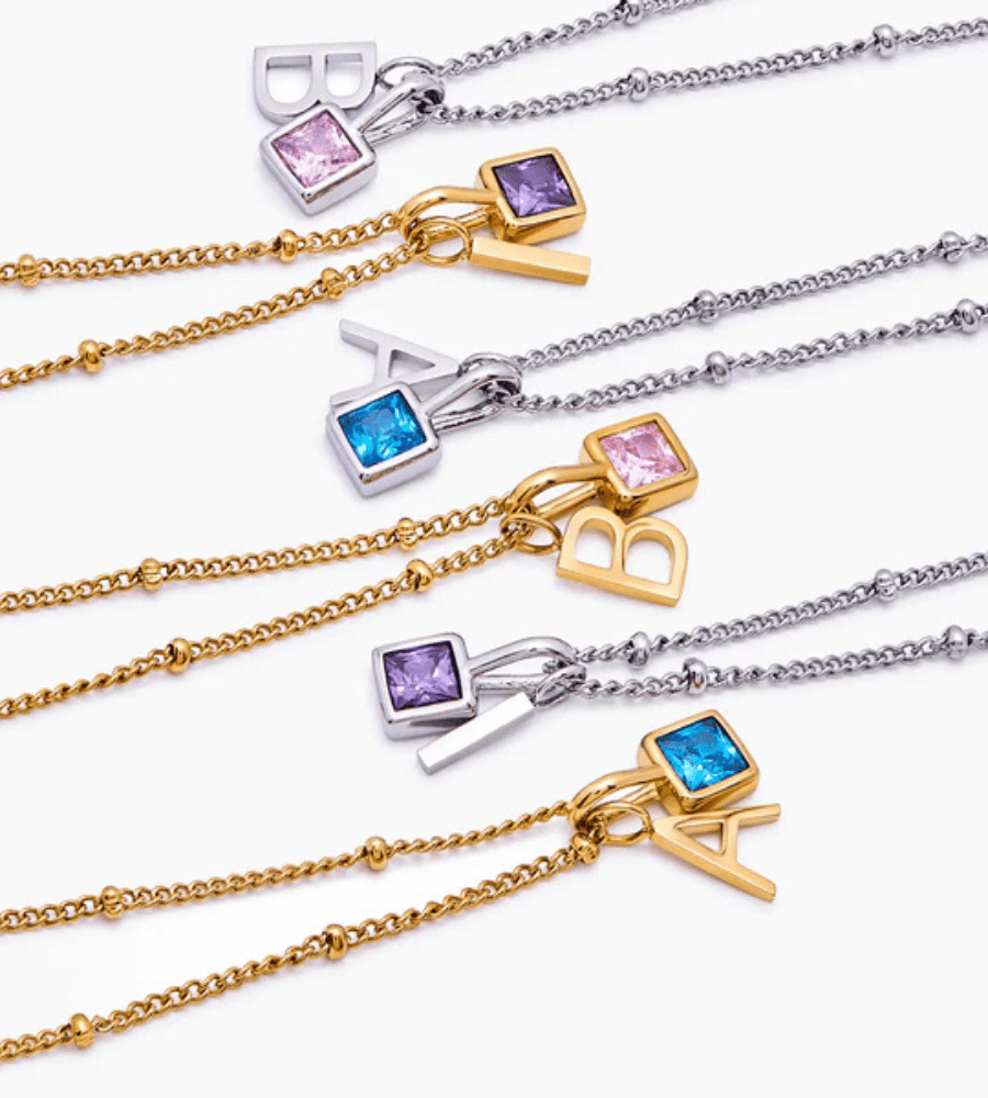 Gem Initial Necklace - Mireva Jewelry
