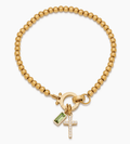Gold Beaded Birthstone Cross Charm Bracelet - Mireva Jewelry