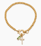 Gold Beaded Birthstone Cross Charm Bracelet - Mireva Jewelry