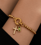 Gold Beaded Birthstone Cross Charm Bracelet - Mireva Jewelry