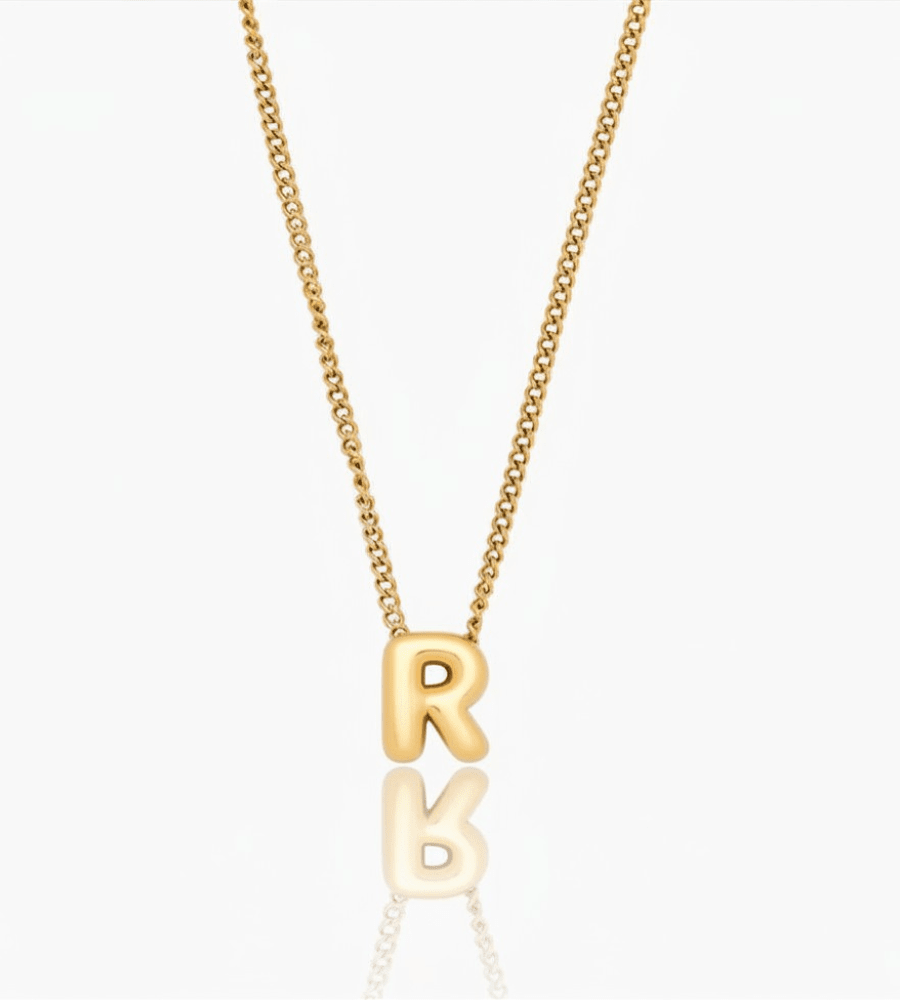 Gold Bubble Initial Charm Necklace - Mireva Jewelry