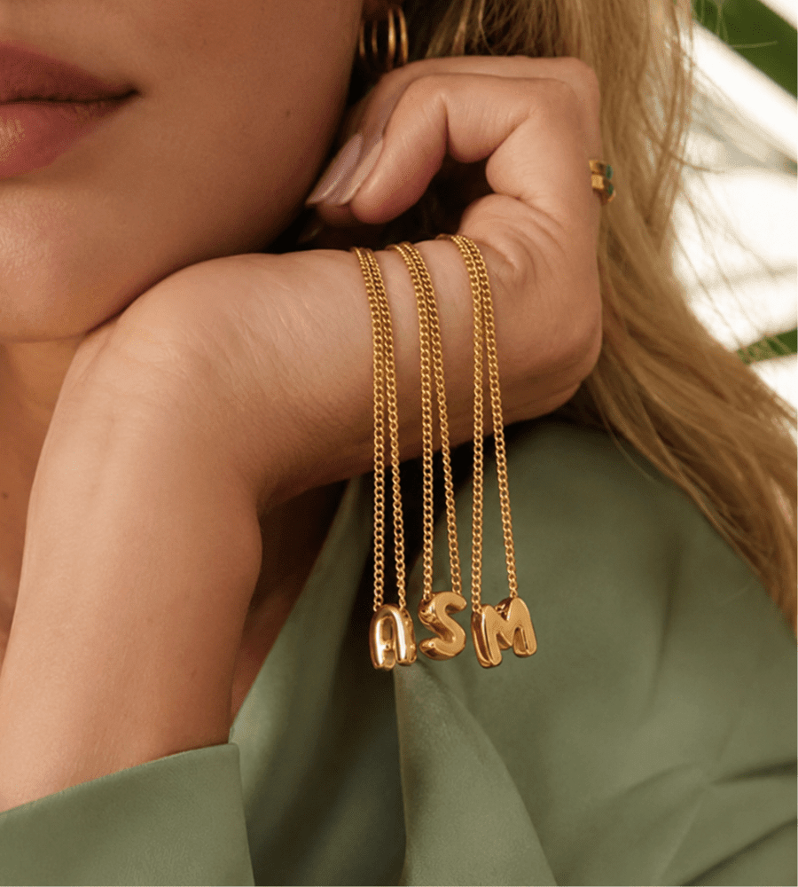 Gold Bubble Initial Charm Necklace - Mireva Jewelry