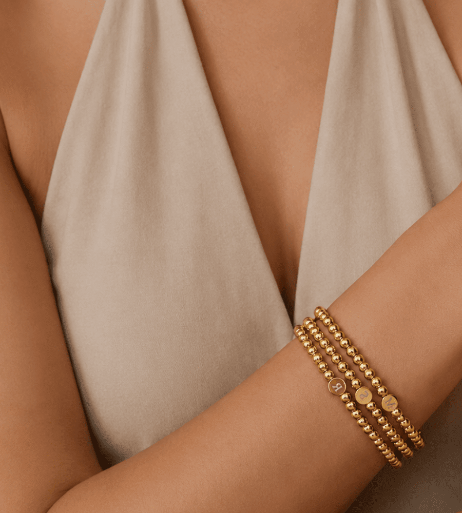 Gold Engraved Initial Beaded Bracelet - Mireva Jewelry