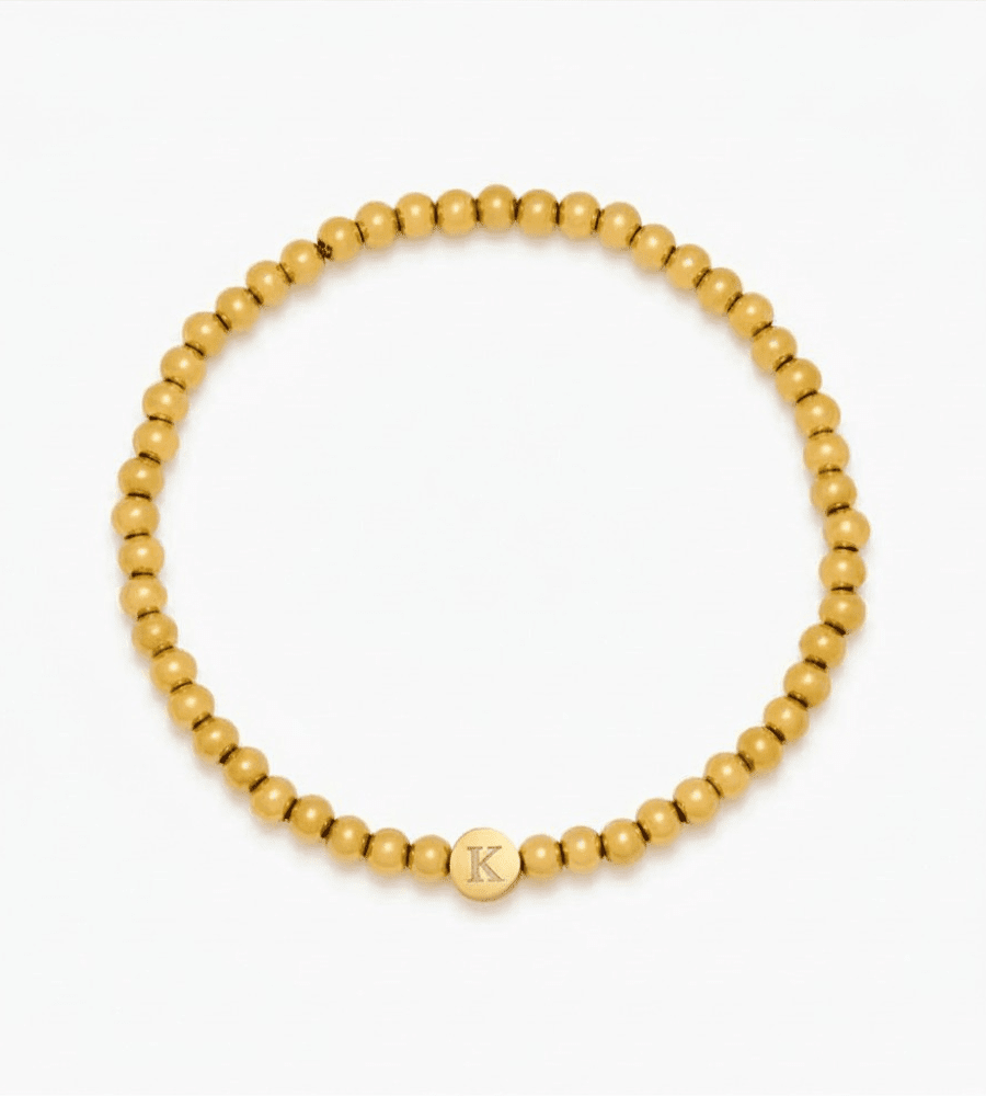 Gold Engraved Initial Beaded Bracelet - Mireva Jewelry