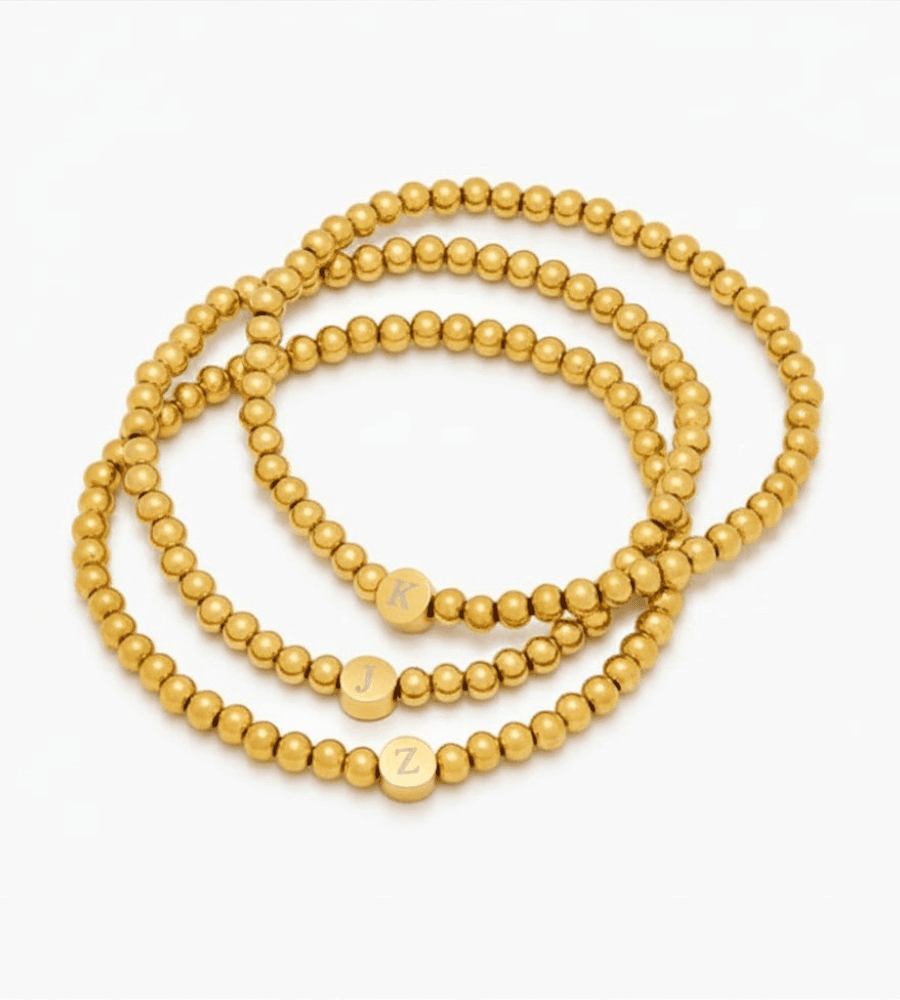 Gold Engraved Initial Beaded Bracelet - Mireva Jewelry