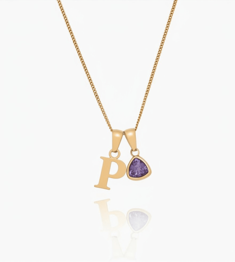 Initial Birthstone Charm Necklace - Mireva Jewelry