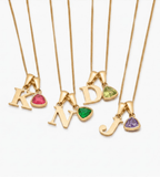 Initial Birthstone Charm Necklace - Mireva Jewelry