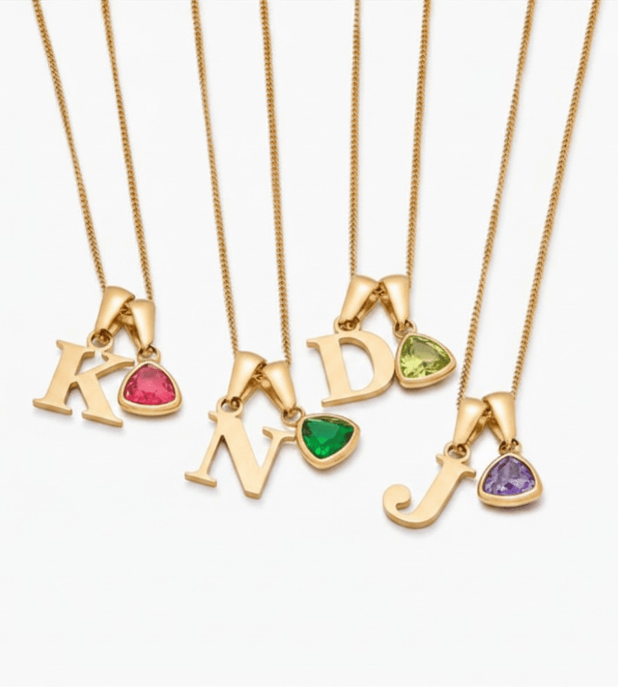 Initial Birthstone Charm Necklace - Mireva Jewelry