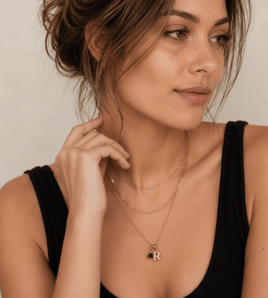 Initial Birthstone Charm Necklace - Mireva Jewelry