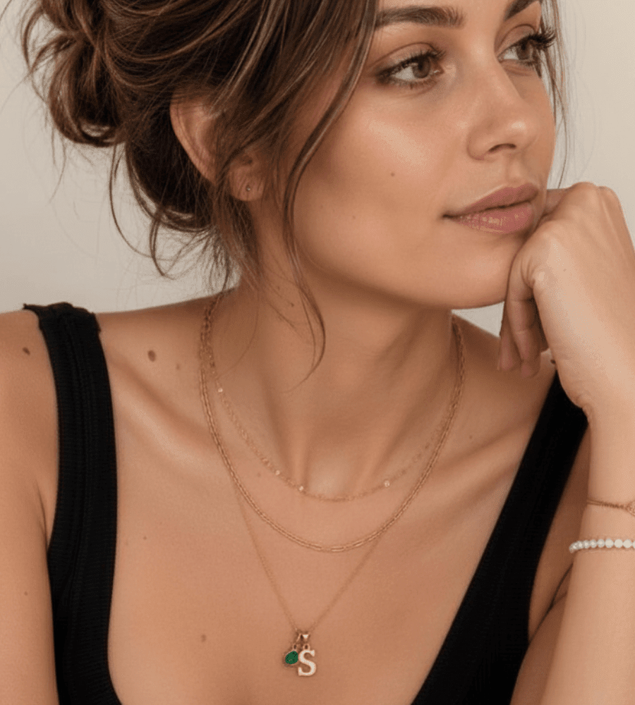 Initial Birthstone Charm Necklace - Mireva Jewelry