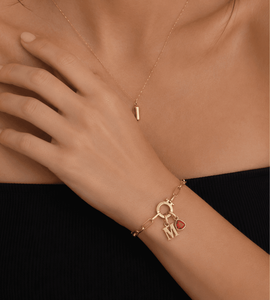 Initial & Birthstone Paperclip Chain Bracelet - Mireva Jewelry