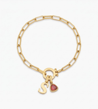 Initial & Birthstone Paperclip Chain Bracelet - Mireva Jewelry